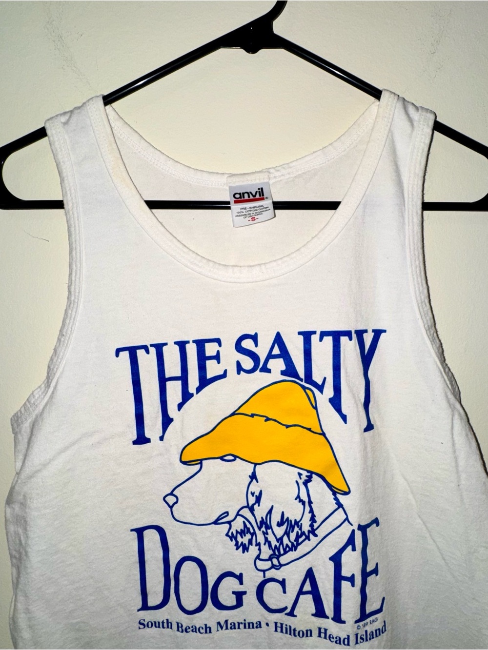 Anvil White Tank with Yellow Hat & Blue 'The Salty Dog Cafe' Graphic - Picture 2 of 7